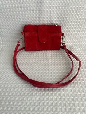 Vintage Red Suede Leather Mini Crossbody Purse Wallet Cute And Compact #841